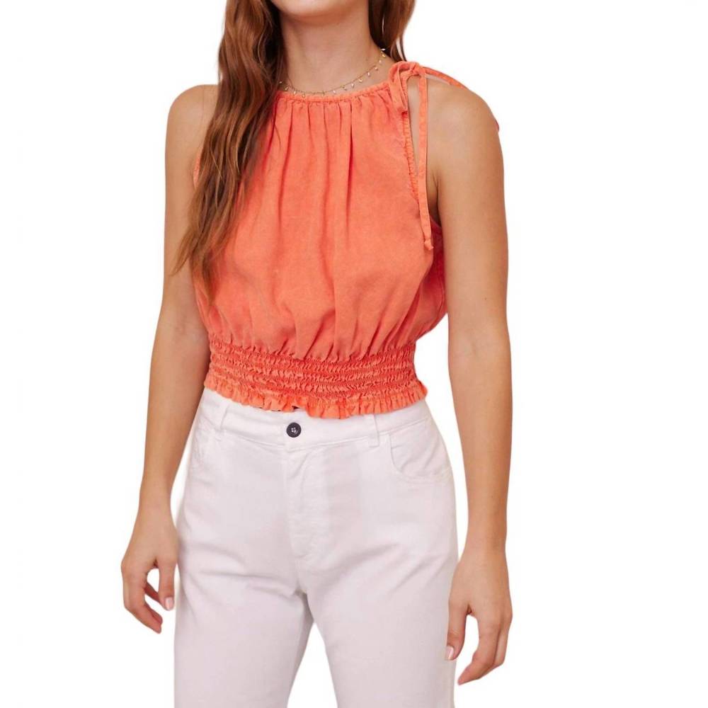 NEW BELLA DAHL smocked waist tie neck cami top in mandarin orange